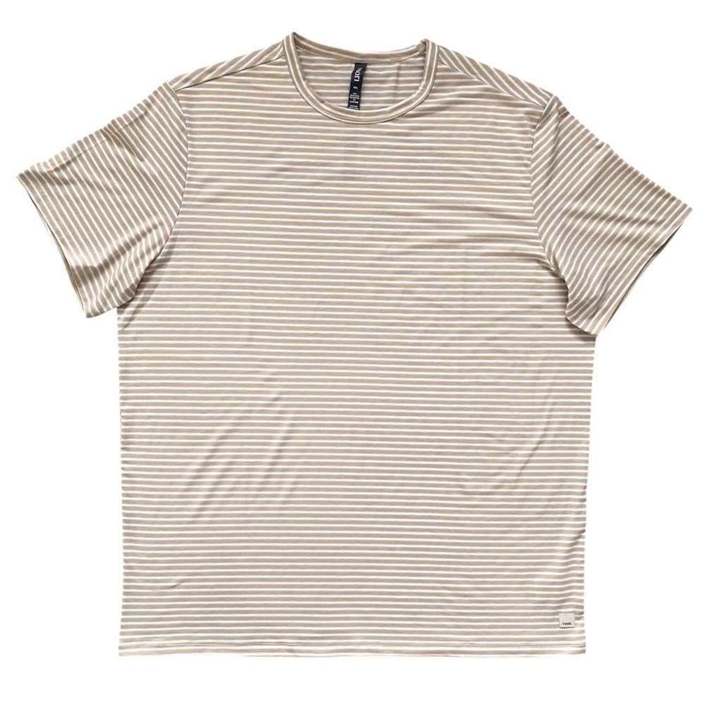 Vuori Current Stripe Tee Men's XXL  White Beige Stripes Performance Short Sleeve